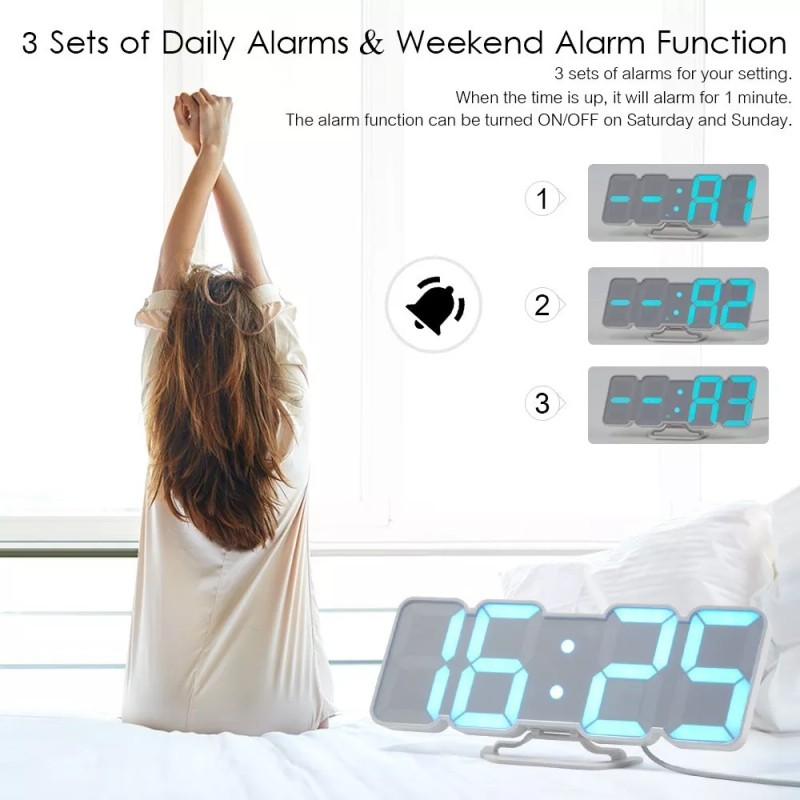 SJTR Reloj 3d Led Digital De Pared Con Alarma Control