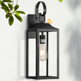 Yolsunes Black Dusk to Dawn Outdoor Wall Lantern, 19" Large Outside Modern Wall Sconce Light Fixture, Farmhouse Porch Light Waterproof for House