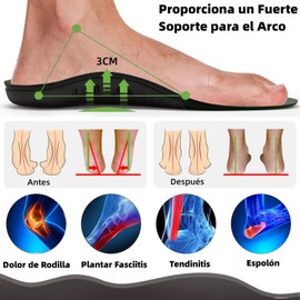 Plantillas para Fascitis Plantar, Plantillas Ortopédicas para Hombre, Plantillas para Zapatos con Apoyo de Arco, Plantillas de Gel para Pie Plano, Plantillas Deportivas Amortiguadoras y Antifatiga, Aliviar el Dolor de Pies y Talones (39-42 Negro)
