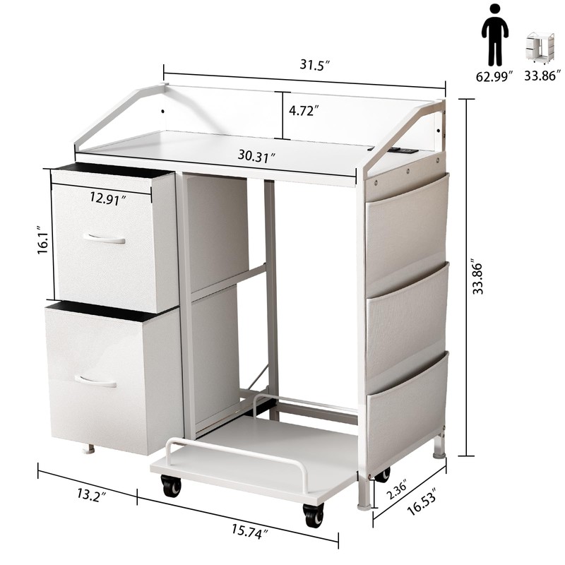 WODRAWER Printer Stand with Fabric Drawers, Lateral Office Filing Cabinets