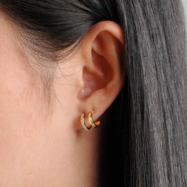 Obidos 14K Gold Plated Double Huggie Hoop Earrings for One Hole | Illusion Stud Earrings for Women