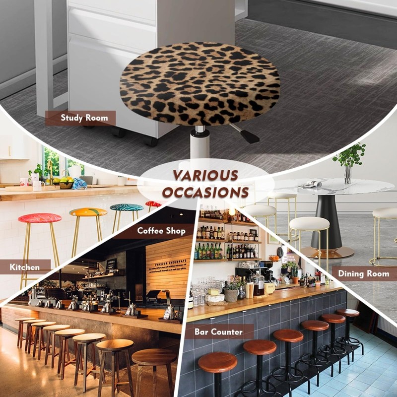 Wanyint Bar Stool Seat Covers Leopard Print Stretch Round Chair