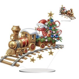 Syntego 5D DIY Festive Snowman Train Diamond Painting Art Kit Crystal Embroidery Rhinestone Acrylic Table Top Decoration 23cm x 24cm