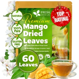FreshDrinkUS, Premium 60+ Mango Whole Leaves Dried, 100% Natural & Pure from Dried Mango Leaves Tea, No Additives, No Caffeine, Vegan