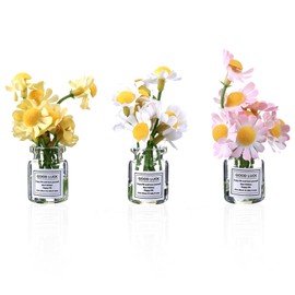 3Pcs Mini Daisy Flowers in Glass Vase Cute Girly Car Accessories Interior for Rear View Mirror Boho Car Dashboard Decorations for Women Gifts
