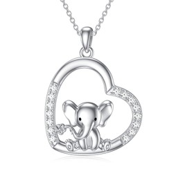 MEIDERBO Elephant Necklace 925 Sterling Silver Heart Elephant Pendant Necklace Jewelry Gifts for Women