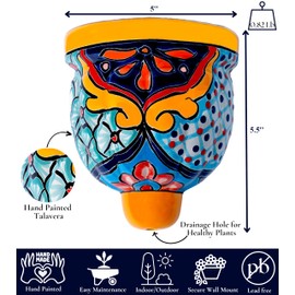 COBAZUL Mexican Pottery Planters - Wall Talavera Planter - Mexican Yard Pottery - Talavera Pots for Plants Indoor & Outdoor – 5" W x 5.5" H (Yellow-Small)