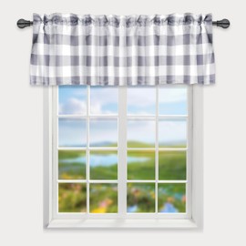 Simple Deluxe Buffalo Plaid Blackout Valances Curtains for Kitchen Windows, Living Room, Farmhouse, Bedroom, Rod Pocket Kitchen Curtain Valance, 52" W x 15" L, White&Gray, New