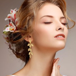 Gold Long Leaf Stud Earrings Gold Dangle Earrings for Women Hypoallergenic Earrings Statement Earrings Fashion Jewellery for Gift