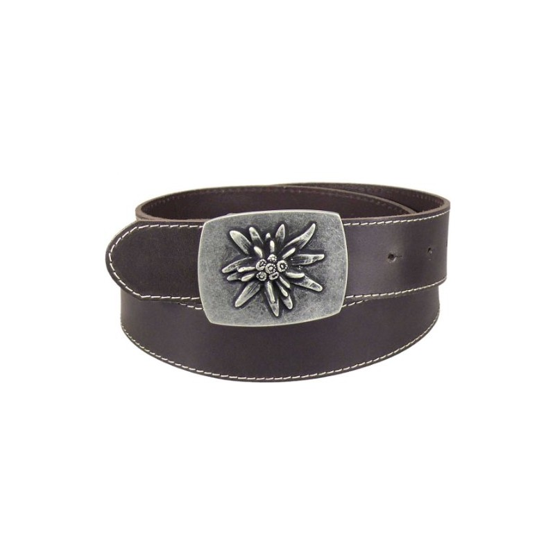 Harrys-Collection Costume Belt with Edelweiss Clasp in 2 Colours, brown
