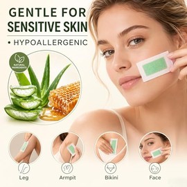 64 tiras de cera para cejas, tiras de cera para cara, labios y mentón Kit de depilación facial - Tiras de cera fría para mujeres y hombres, con toalli