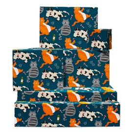 CENTRAL 23 Funny Wrapping Paper - Cat Wrapping Paper - 6 Sheets of Gift Wrap for Men Women Friends - Wine Cats - For Cat Lovers - Fur Parent - Recyclable