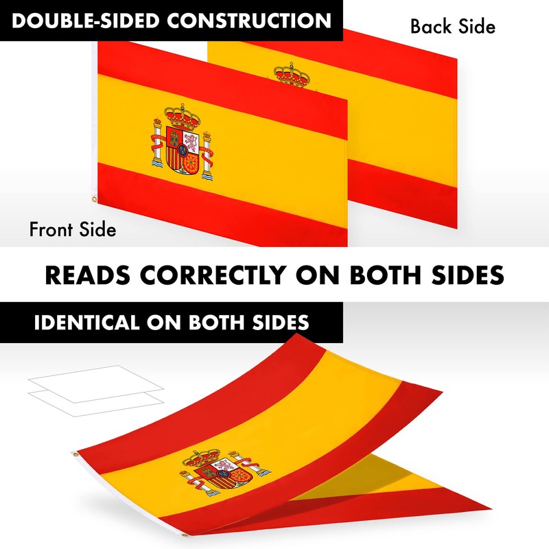 Flag Pole 6Ft Black & Spain Spanish Flag 3x5FT Double