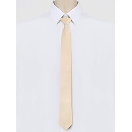 [Allegra K] Men's Necktie Low Tie Flat Stripe Adjustable Zipper Casual Business Necktie, beige, (champagne)