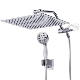 Cenosa All Metal Rain Shower Head 12 Inch High Pressure Shower Head with Handheld Spray Combo with Adjustable Shower Extension Arm, 7-Spray, 3-Way Dual Shower Head Chrome