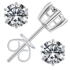 Dunnett Taylor White Gold Plated Sterling Silver 0.5ct CZ Cubic Zirconia Stud Earrings Round Solitaire 1.0CTTW per pair - 6 claws