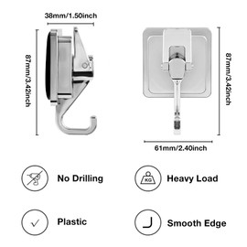 Khdrvok Heavy Duty Vacuum Square Cup Hook, Silver- Plated Plished Super Suction for Kitchen， Bathroom and Restroom 2Pack