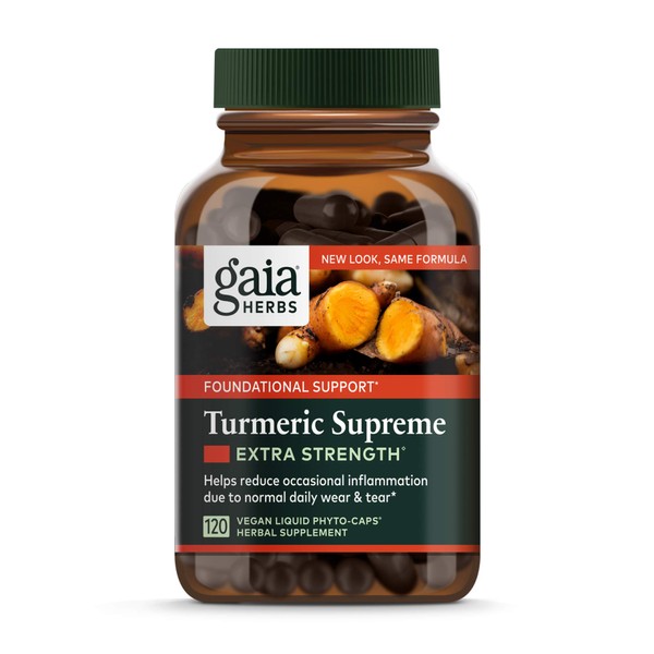 Gaia Herbs Turmeric Supreme Extra Strength, Vegan Liquid Capsules, 120 Count - Turmeric Curcumin Supplement with Black Pepper, Daily Joint Support & H