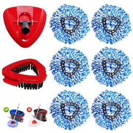 O Cedar 8 Pack Spin Mop Head Replacement for RinseClean 2 Tank System, Microfiber 100% Reusable Mop Refills, 6 Mop Heads + 1 Mop Base and 1 Scrub Brush Combo Set