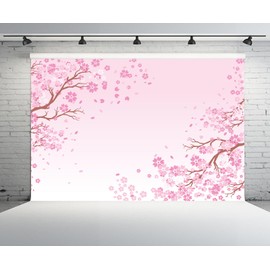 CHNYWORK 9x6ft Pink Cherry Blossoms Backdrop Spring Cherry Blossom Petals Drawing Sakura Floral Background Valentine Day Wedding Girls Woman Birthday Bridal Shower Party Decor Photo Booth Props