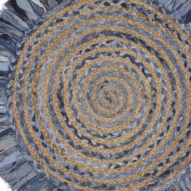 Homeroots 4' Blue And Beige Hand Woven Round Rug