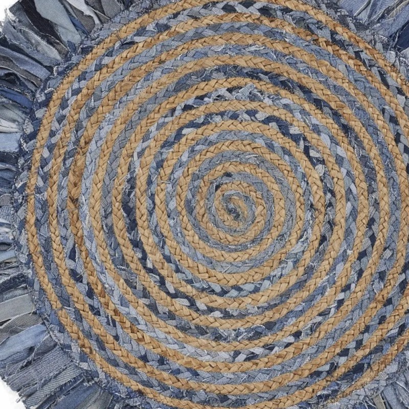 Homeroots 4' Blue And Beige Hand Woven Round Rug