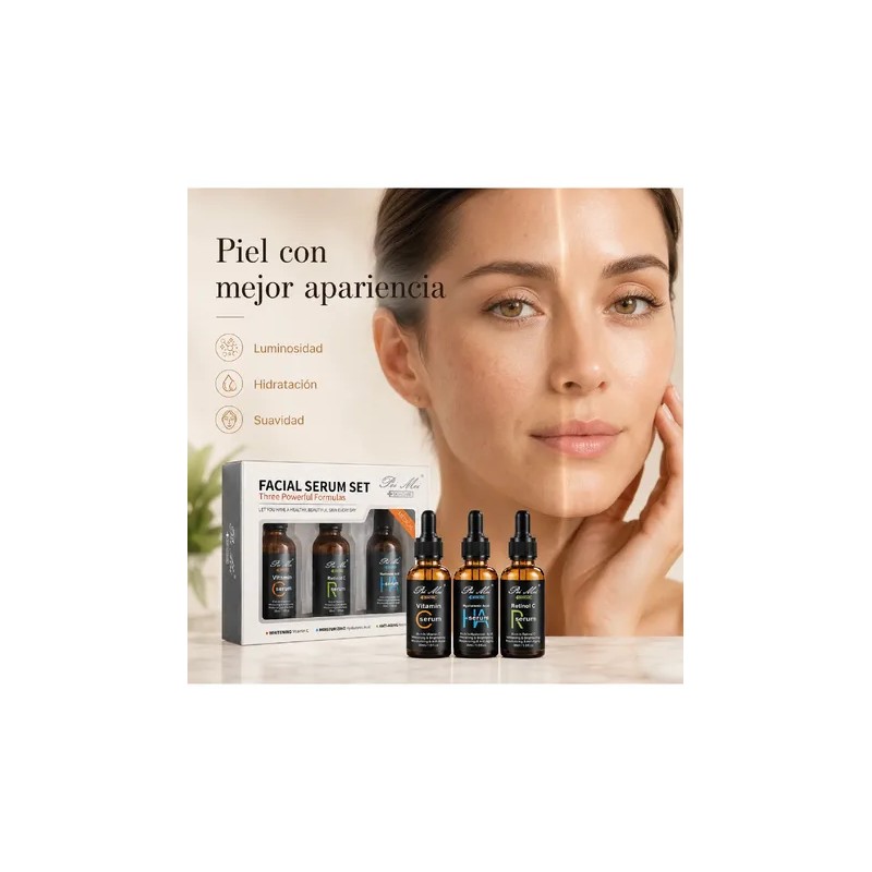Suero Facial Vitamina C, Retinol, Ácido Hialurónico Set 3pz Vitamin