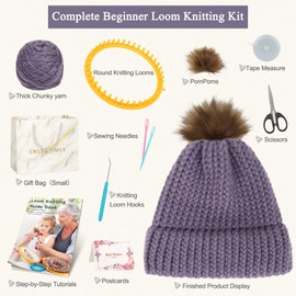 Reessy Loom Knitting Kit for Beginners Adults, Complete Knitting Loom Set with Easy to Follow Instructions Loom Hook and Soft Yarn, Beginners Learn to Knit Hat, Fantastic Knitting DIY Gifts