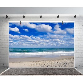 AOFOTO 10x7ft Beach Background Blue Sky White Clouds Photography Backdrop Ocean Tropical Island Seaside Vacation Summer Holiday Sea Trip Kid Couple Adult Portrait Photo Studio Props Wallpaper
