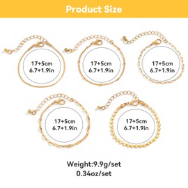 xolear Women's Bracelet, 14 Carat Gold-Plated Bracelet, Adjustable Stackable Bracelet Set, Twist Snake Cuban Paper Clip Bracelets, Girls' Fashion Jewellery, for Birthday Gifts