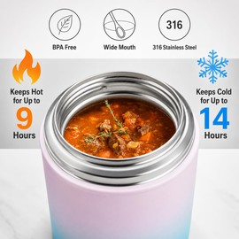 CocoMeiwei - Termo de sopa para alimentos y bebidas calientes, lonchera térmica para niños, recipiente de alimentos aislado al aspiradora de 17 onzas con cuchara y bolsa de cordón, termo de sopa para