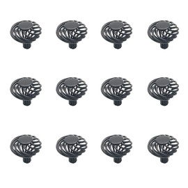 Cabinet Knobs,12-Pack,Addlike Knob 1.3" Dia. Round Birdcage Hollow Shape Matte Black Iron