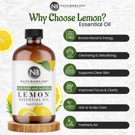 NaturoBliss 100% Pure Lemon Essential Oil Therapeutic Grade Premium Quality (4 fl. oz) with Glass Dropper, Perfect for Aromatherapy