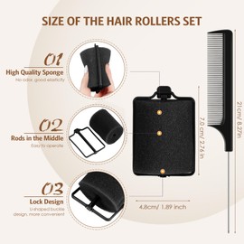 12 Pcs Jumbo Foam Sponge Hair Rollers 1.89 Inch Soft Sleeping Curlers Flexible Large Foam Rollers and Rat Tail Comb for Hair Styling (Black)
