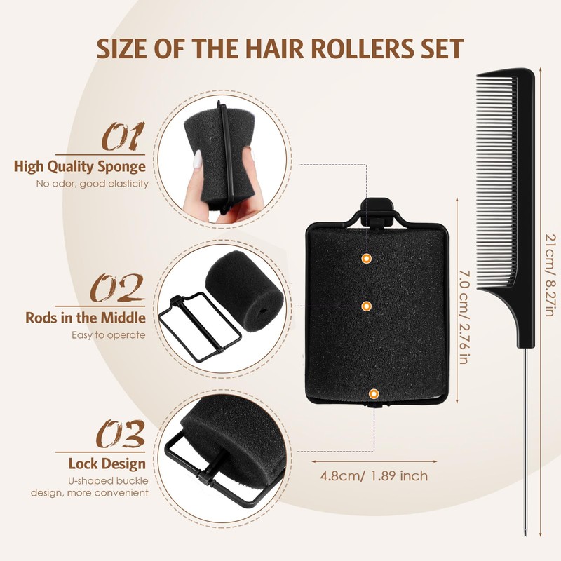 12 Pcs Jumbo Foam Sponge Hair Rollers 1.89 Inch Soft