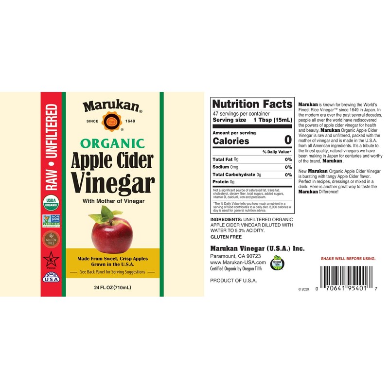 Marukan Organic Apple Cider Vinegar, 24 Ounce Glass Bottle (Pack