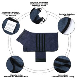 WUFANC Microfibre Dog Bathrobe, Extra Absorbent and Quick-Drying, Dog Bathrobe with Velcro Fastening and Adjustable Shrink Band for Large, Medium and Small Dogs (M)