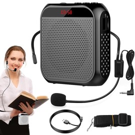 Amplificador de Voz Portátil, Mini Amplificador de Audio de Cintura con Microfono Diadema, Bocina Inalambrico Recargable con Display, Larga Duración, Adecuado para profesores, Discursos, Reuniones