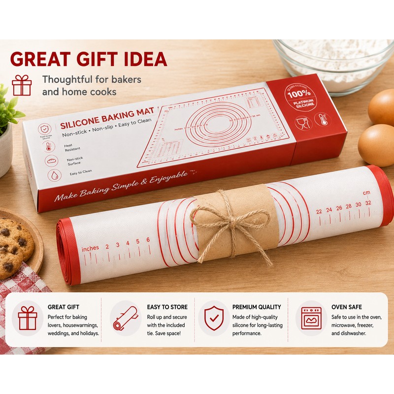 2-Pack Silicone Baking Mat Non-Stick Pastry Dough Rolling Mat with