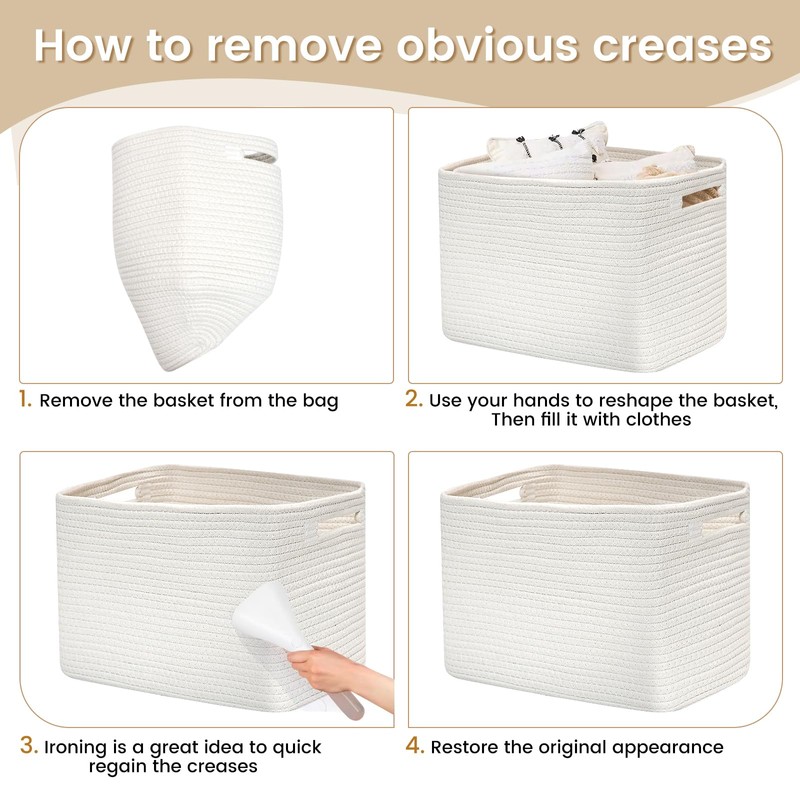 3 Pack Shelf Woven Storage Basket, Closet Rope Baskets For