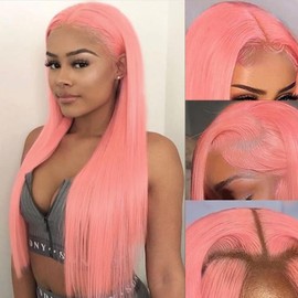 Savasana Pink Lace Front Wig Human Hair 13x4 Long Real Pink Hair Glueless Straight Lace Frontal Wig Pre Plucked for Black Women 26 Inch