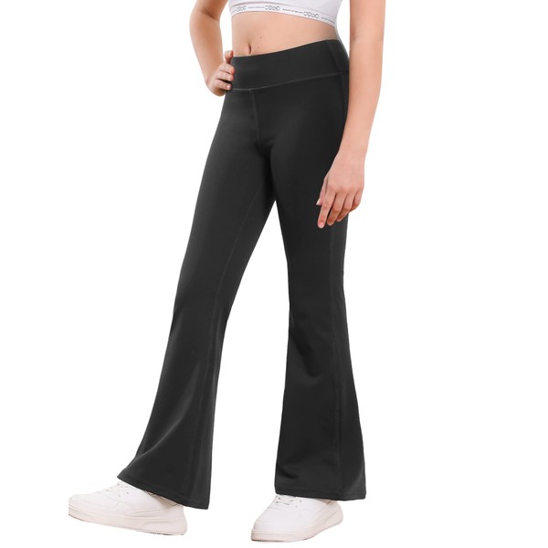 Stelle Girl's Flare Leggings High Waisted Yoga Pants Bootcut Dance Casual Pants Activewear Kids Bell Bottoms (Black, 8-9 Years)