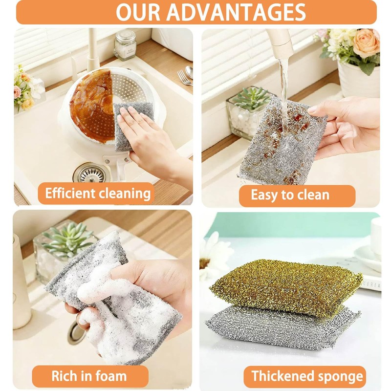 Dish Sponges Kitchen Scrubber - 6 Pack Non Scratch Steel