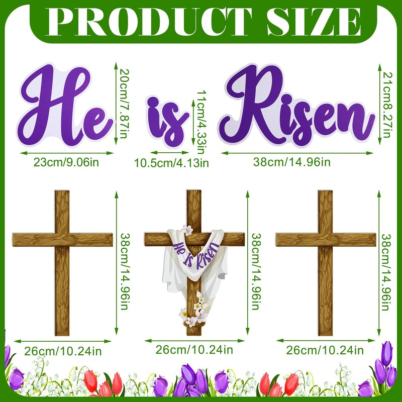 6 Pieces Happy Easter He Is Risen Yard Sign Decorations