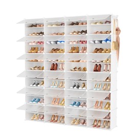 BrFoYu Shoe Rack Organizer 12 Tier Shoe Storage Cabinet with Door 96 Pair Tall Shoes Rack Expandable Free Standing Sturdy Plastic Easy Assembly Shoes Shelf for Closet Entryway Bedroom Hallway White