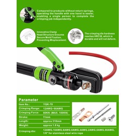 AMZCNC 10 Tons Hydraulic Wire Battery Cable Lug Terminal Crimper Crimping Tool With 9 Pairs of Dies,1/8” Wire Rope Crimping Tool