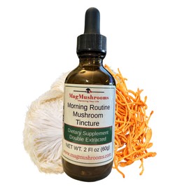 Morning Routine Mushroom Tincture, High Potency, Double Extracted, 60 Daily Doses, Lion's Mane and Cordyceps