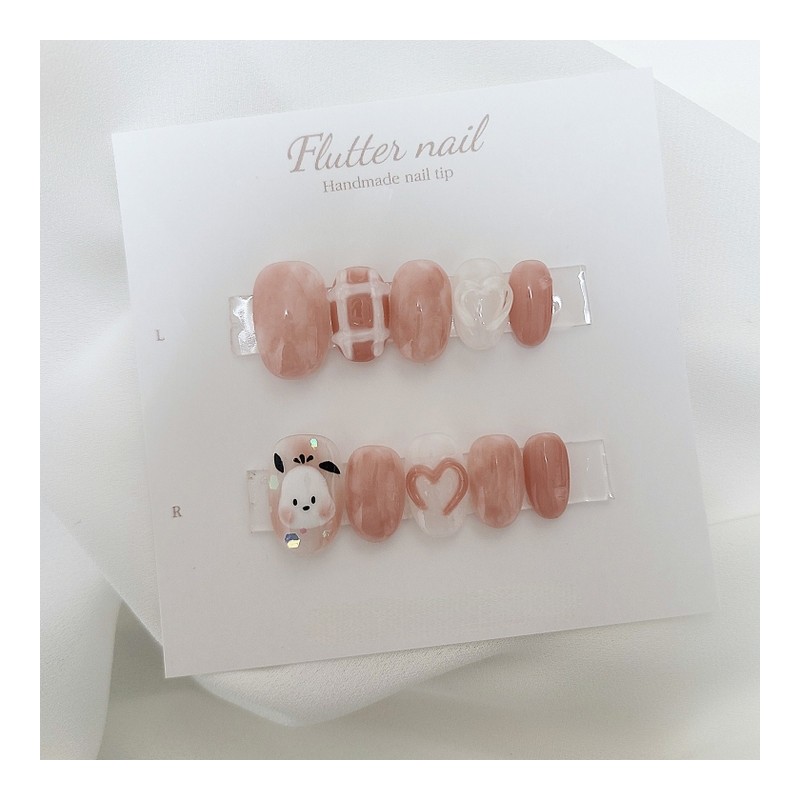Plump Heart Marble Handmade Nail Tips - Short Square /