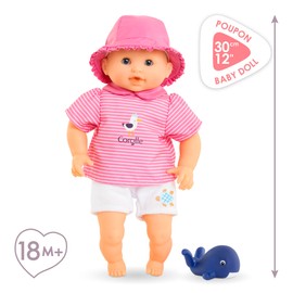 Corolle Mon Premier Poupon Oceane Soft Body Bath Doll with Bath Animal, Sleeping Eyes, Removable Clothes, Vanilla Fragrance, 30 cm, from 18 Months, Keeps Thumb in Mouth