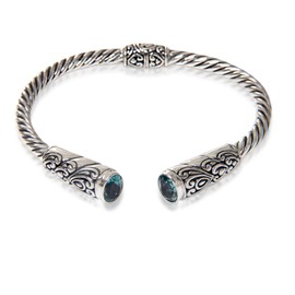 NOVICA Artisan Handmade Blue Topaz Cuff Bracelet on Sterling Silver Hinged from Bali Indonesia Serenity Birthstone [6.25 in L (end to End) x 0.4 in W] ' Beacon of Light'